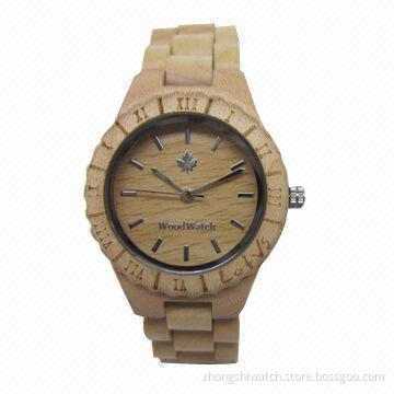 Natural maple wooden watch, engraved bezel with your own brand logo, Seiko movement